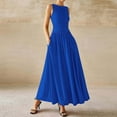 thumbnail image 4 of Htigea Summer Maxi Dresses for Women 2025 Sleeveless Casual Ruched High Waisted Tank Long Sundress Flowy Beach Dress Blue,L, 4 of 9