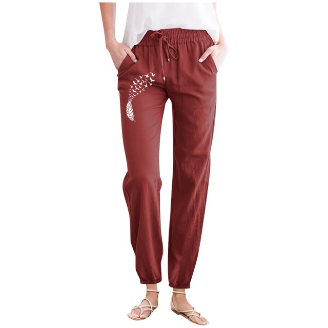 Womens Cargo Pants With Pockets Casual Minimalist Solid Color With Printed Pockets Drawstring Home Pants High Waisted Pants Women Red XXL