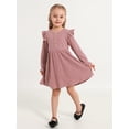 thumbnail image 5 of Gyratedream Toddler Fall Winter Long Sleeve Dress Ruffle Long Sleeve Ribbed Knit Button Down Casual Dresses 2-7 Years, 5 of 9