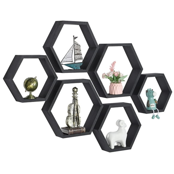 Set of 6 Wall Shelves Floating Shelves Wood Hexagon Shelves for LivingRoom Decor