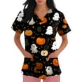 thumbnail image 4 of Knosfe Halloween Scrub Tops for Women V Neck Horror Ghost Skeleton Fall Nurse Uniform Short Sleeve Spooky Bat Spider Casual Scrubs Black S, 4 of 5