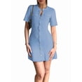 thumbnail image 6 of Knitted Dress Women'S Elegant Short Sleeves Round Neck Fake Pockets Single Breasted A-Line Dress Sky Blue L, 6 of 8