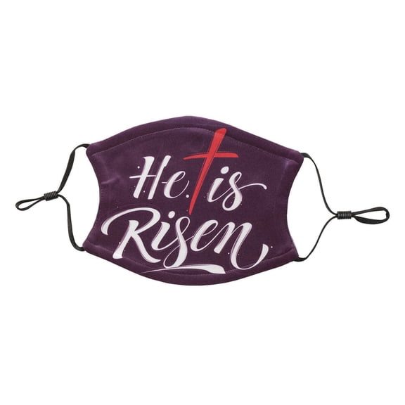 He Is Risen Cross Purple One Size Cloth Fabric Fashion Face Covering Mask