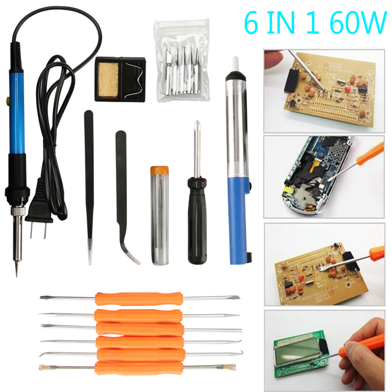 KKSQ 7 in 1 Soldering Iron Kit 60W Electric Iron Solder Kit,Portable