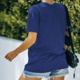 thumbnail image 3 of Camiseta gráfica con estampado de letras y cuello redondo para mujer, blusa informal holgada de manga corta para fiesta, azul Retro L, 3 of 6