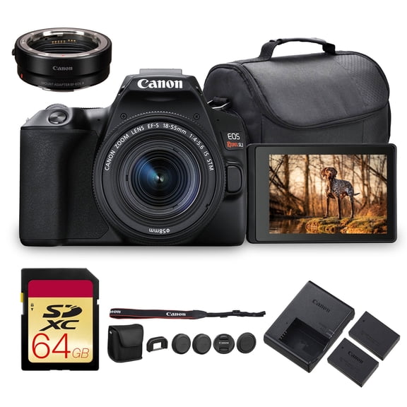 Canon EOS Rebel SL3 DSLR Camera with 18-55mm Lens (Black) | 24.1MP APS-C Sensor, Dual Pixel AF & 4K Video | Great for Beginners & Everyday Photography (3453C002)   64GB Card   Adapter EF-EOS R   More