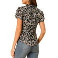 thumbnail image 3 of INSPIRE CHIC Women's Ruffle Neck Short Sleeve Keyhole Back Chiffon Floral Blouses XS Black, 3 of 7