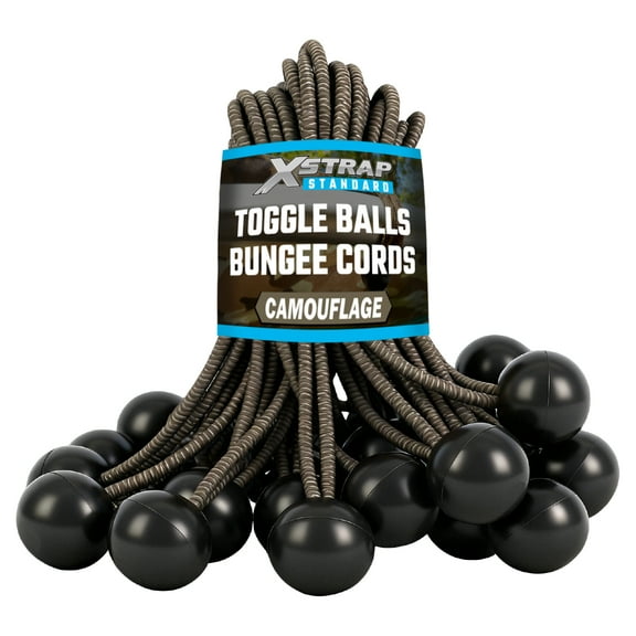 XSTRAP STANDARD 28 Pieces Ball Bungee Cords, 9 Inch Heavy Duty Bungie Cord Balls Canopy Tarp Tie Down Bungee Balls with Elastic String for Canopy, Tarp, Straps, Tent and Wires, Camouflage