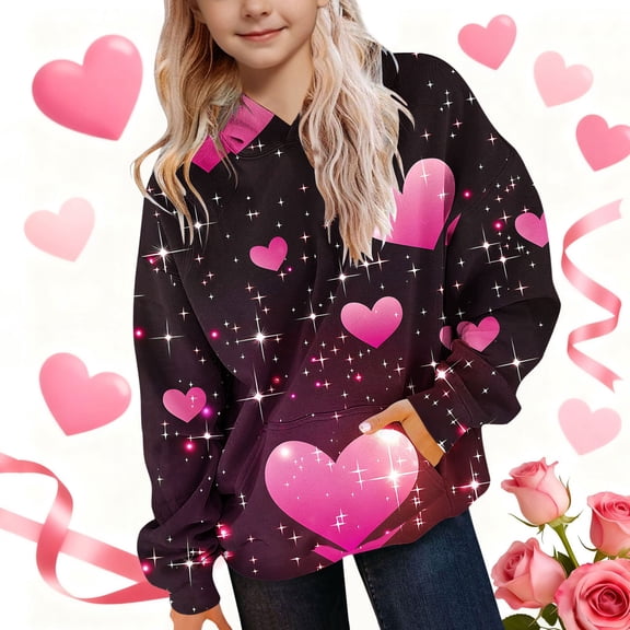 Avtoify Kids Long Sleeve Shirts CUHK Girls' Hooded Printed Round Neck Long Sleeve Hoodie for Daily Casual Outerwear Top Hooded Hoodie