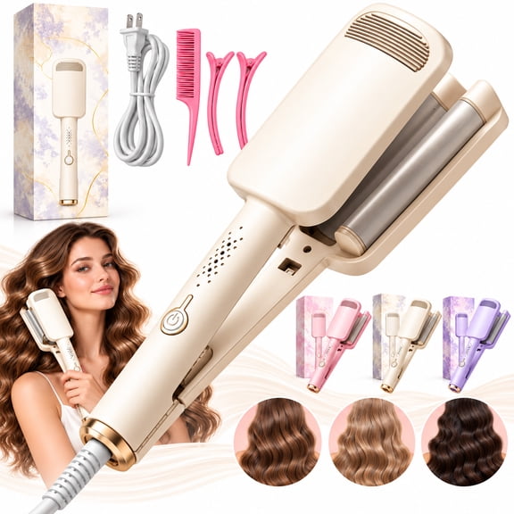 32MM Wavy Hair Curler, French Wave Curling Iron & Hair Crimper - Pink Deep U-Shaped Barrel, 4 Heat Settings & 60-Min Auto Shut-Off