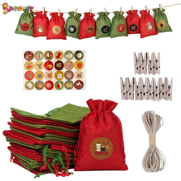 Spencer 24Pcs Christmas Jute Burlap Bags, Xmas Jute Linen Burlap Drawstring Gift Treat Candy Bag for Xmas Favors