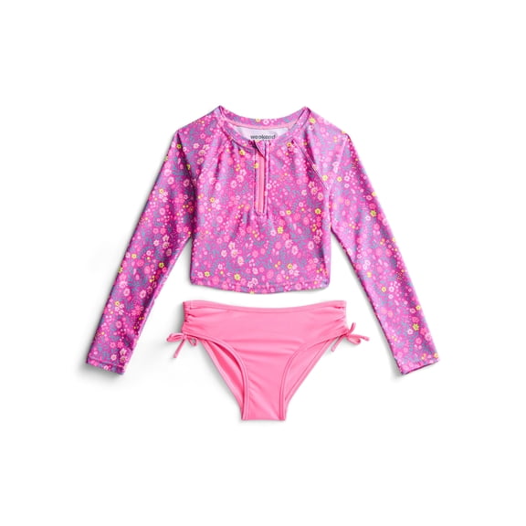 Weekend Academy Girls Long Sleeve Rash Guard and Bottoms Swim Set, 2-Piece, Sizes 4-16