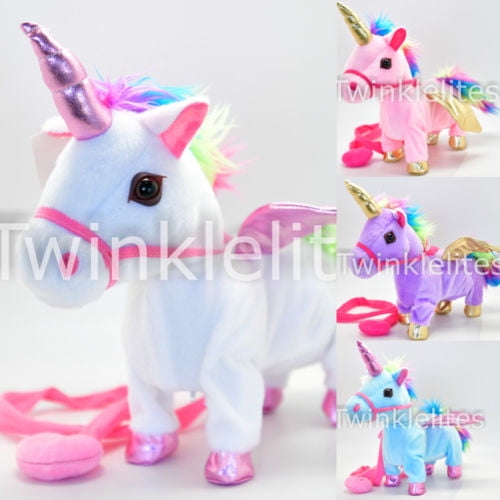 Kids Horse Unicorn Toy Plush Song Walking Singing Dancing Lead Shaking Rainbow 