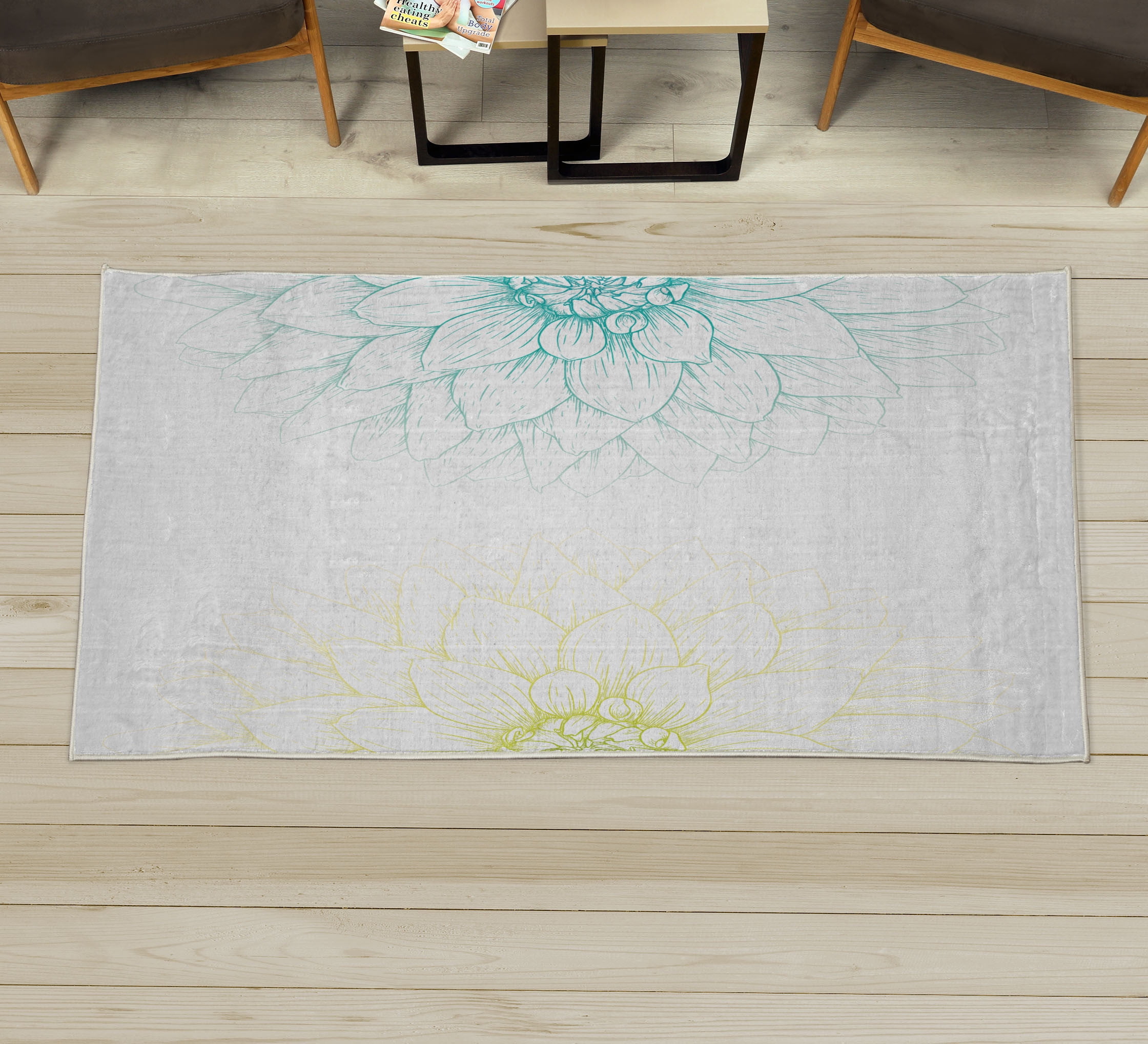 Dahlia Flower Decorative Rug, Simplistic Drawing of Bushy Sunflower ...