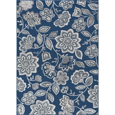 Tayse Madison Area Rug MDN3407 Transitional Navy Bulbs Leaves 5' x 7' Rectangle