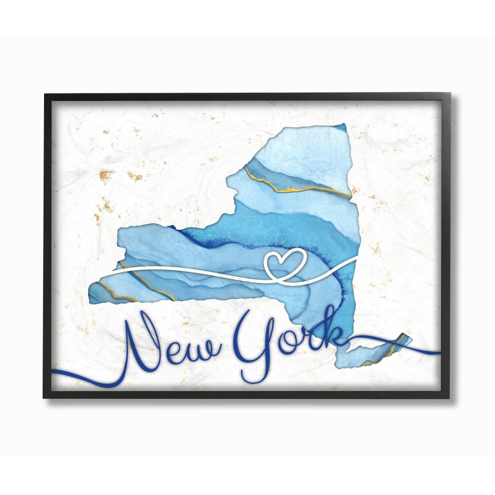 Stupell Industries New York Agate Blue US State Design Framed Wall Art by Ziwei Li