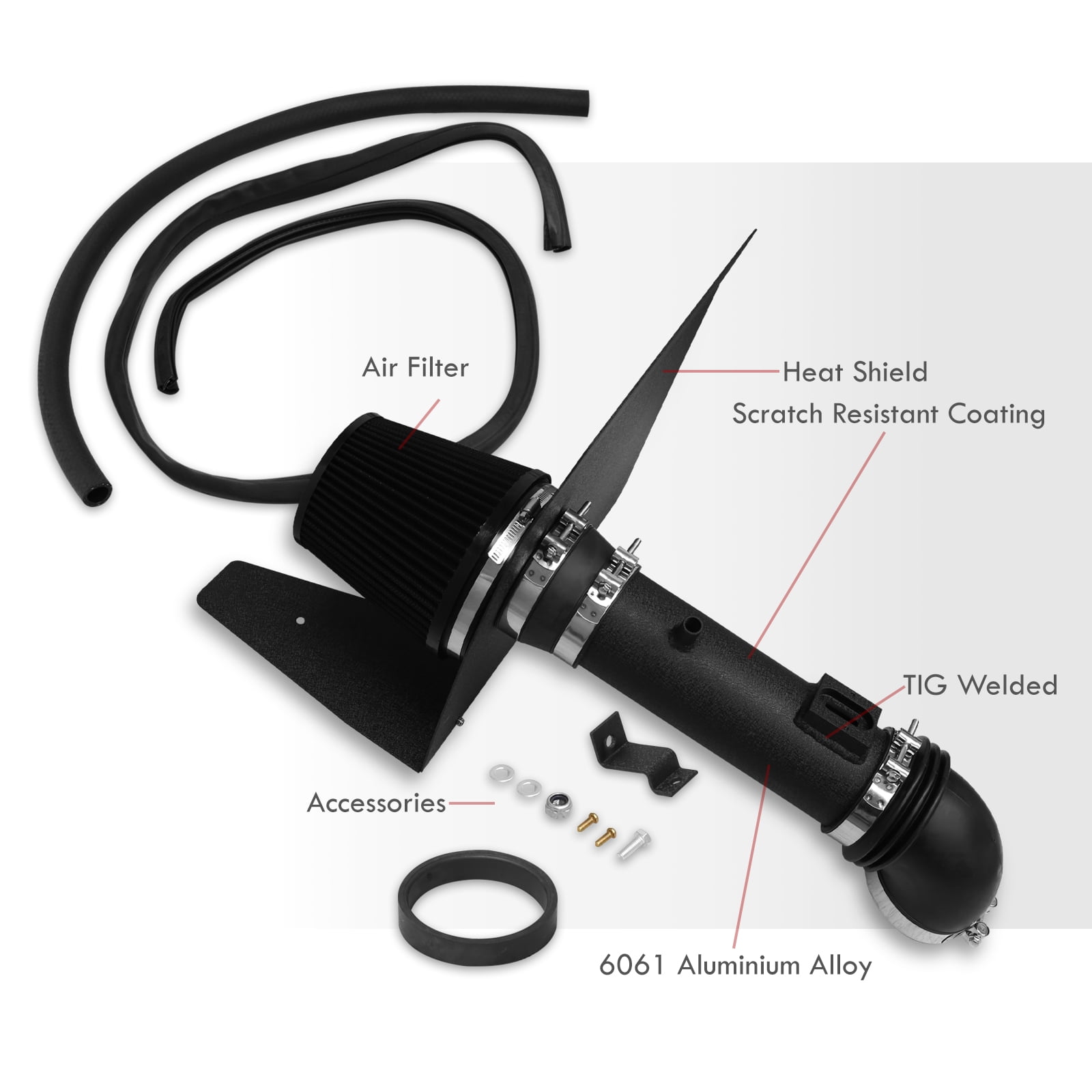AJP Distributors Cold Air Intake CAI Induction Engine Motor Cooling System Black Aluminum Piping Pipe Kit + Heat Shield Filter Compatible/Replacement For Chevrolet Chevy Camaro 3.6L V6 2010 2011 10 11