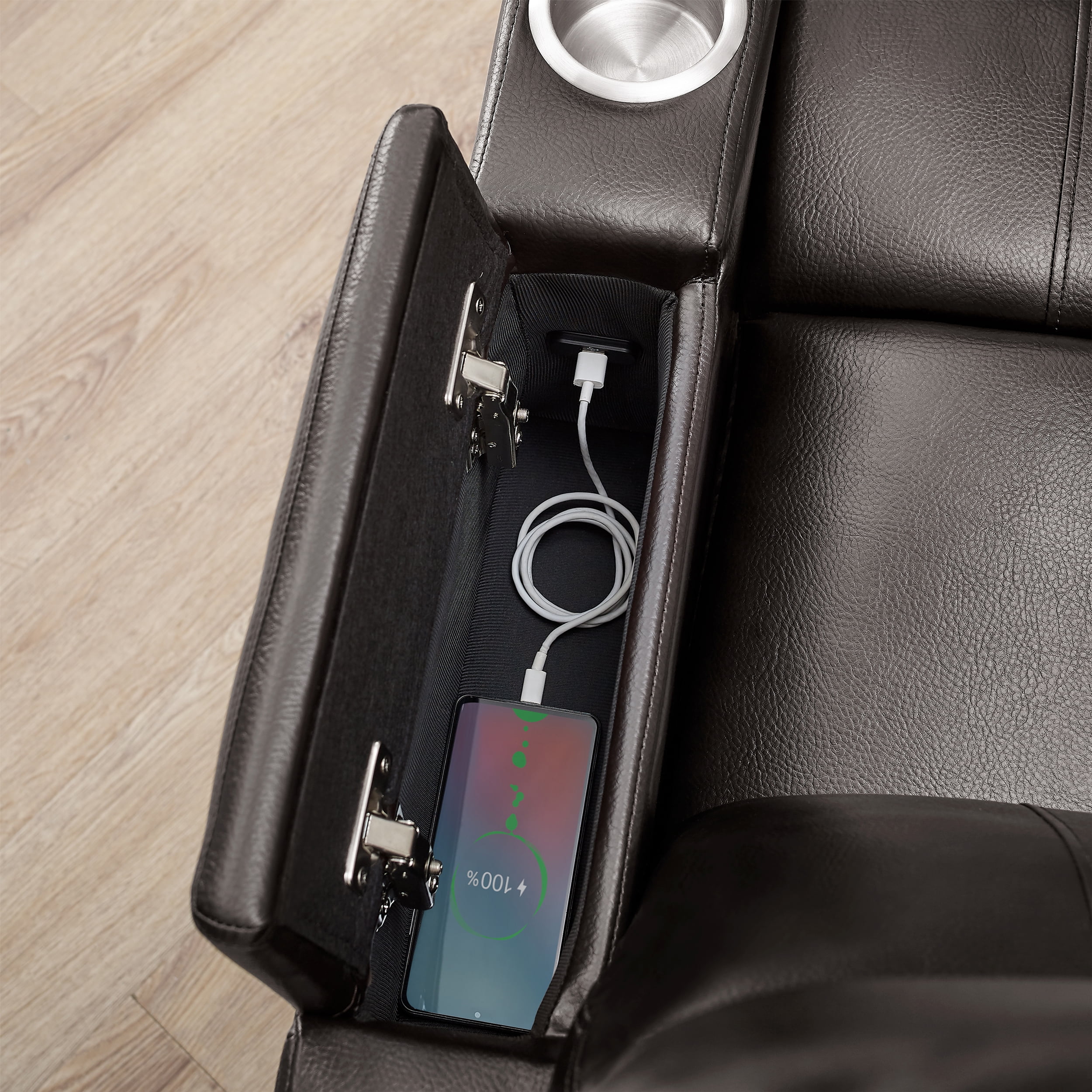 Mainstays Home Theater Recliner with USB Charging Ports Brown