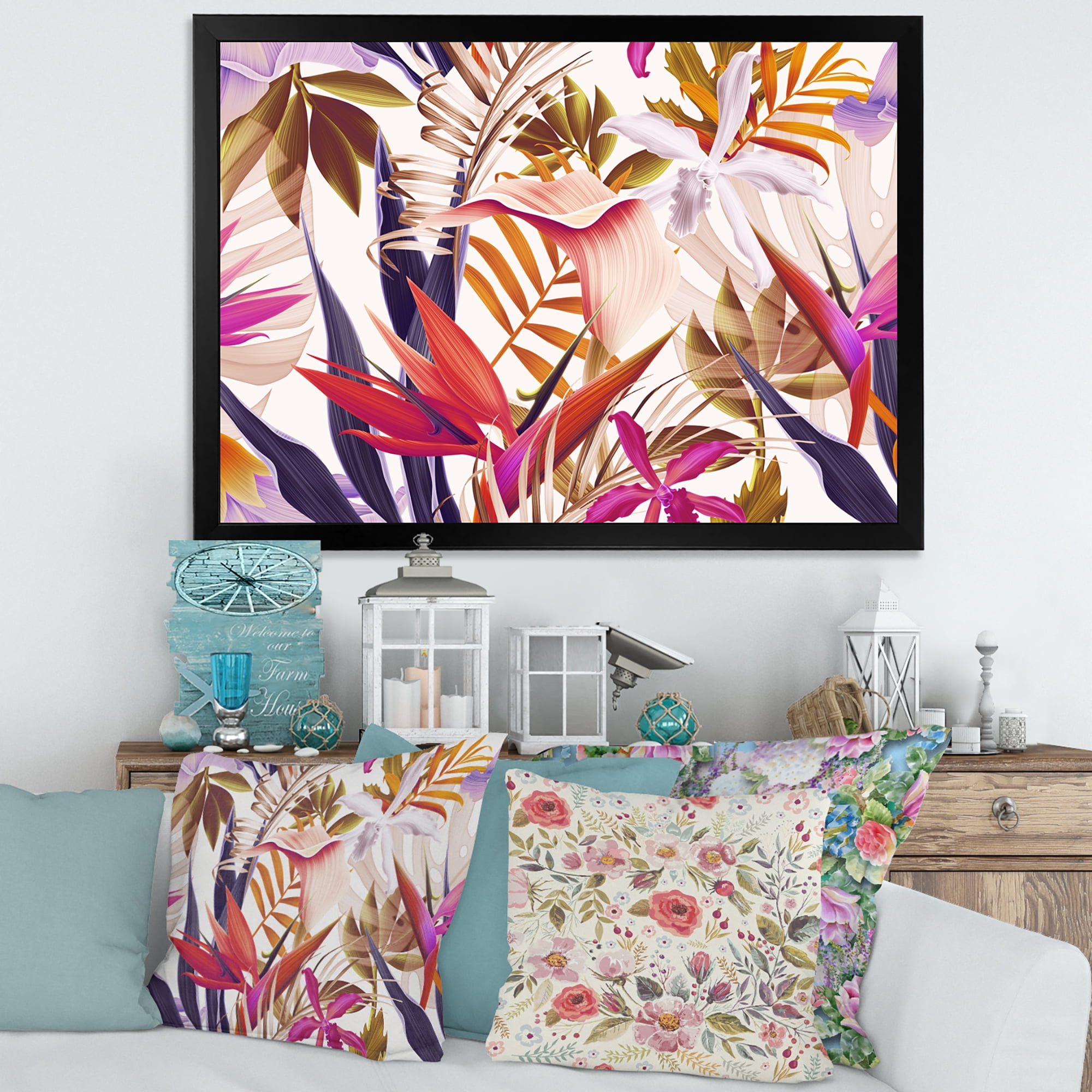 Designart 'VIntage Tropical Flowers III' Traditional Framed Art Print