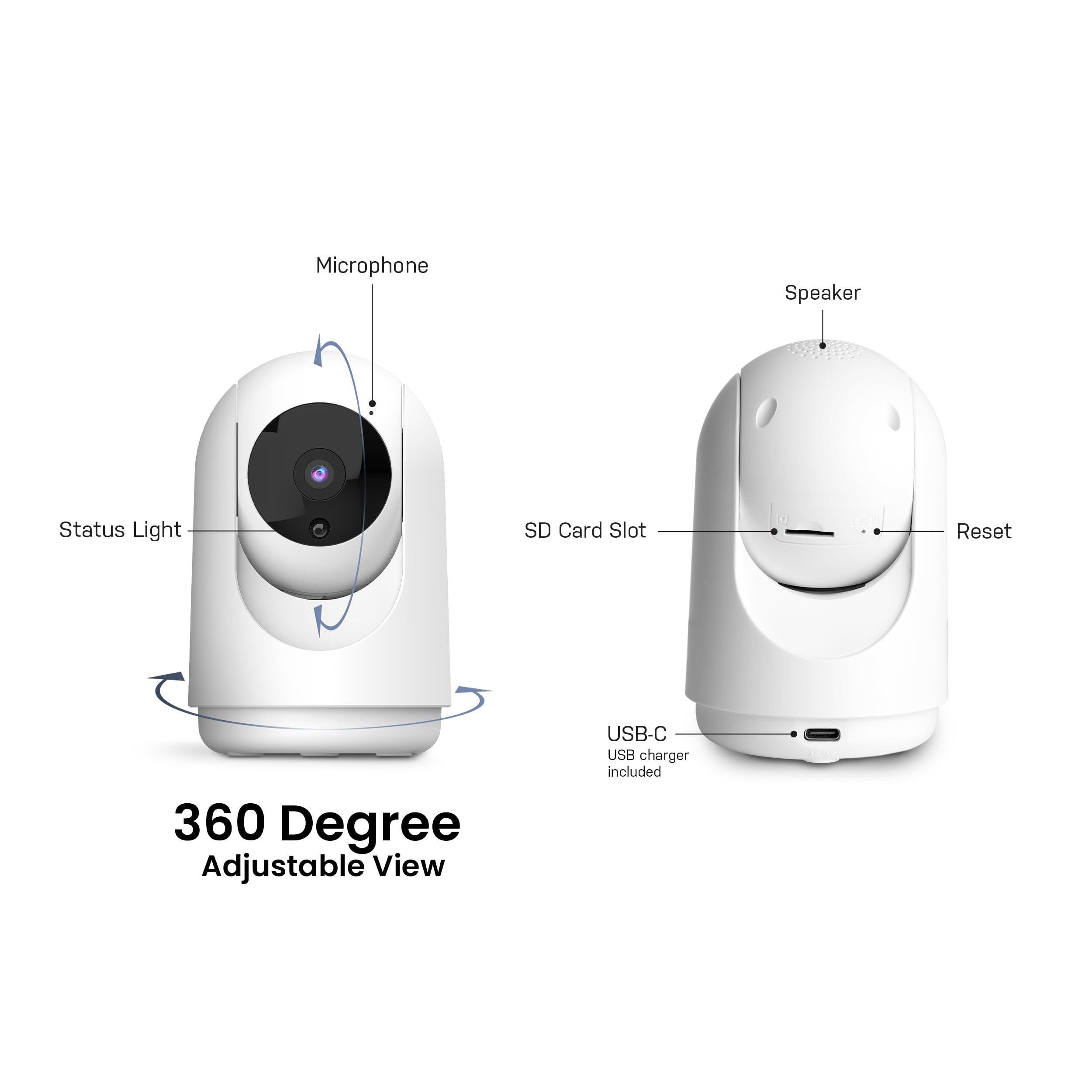 Feit Electric Indoor Security Camera with Motion Detection, 30ft. Night Vision, Pan and Tilt Head, 2.4GHz WiFi, 2-Way Audio, 1080p HD, Works with Alexa & Google Asst, Plug-in, White, CAM/PAN/WiFi/