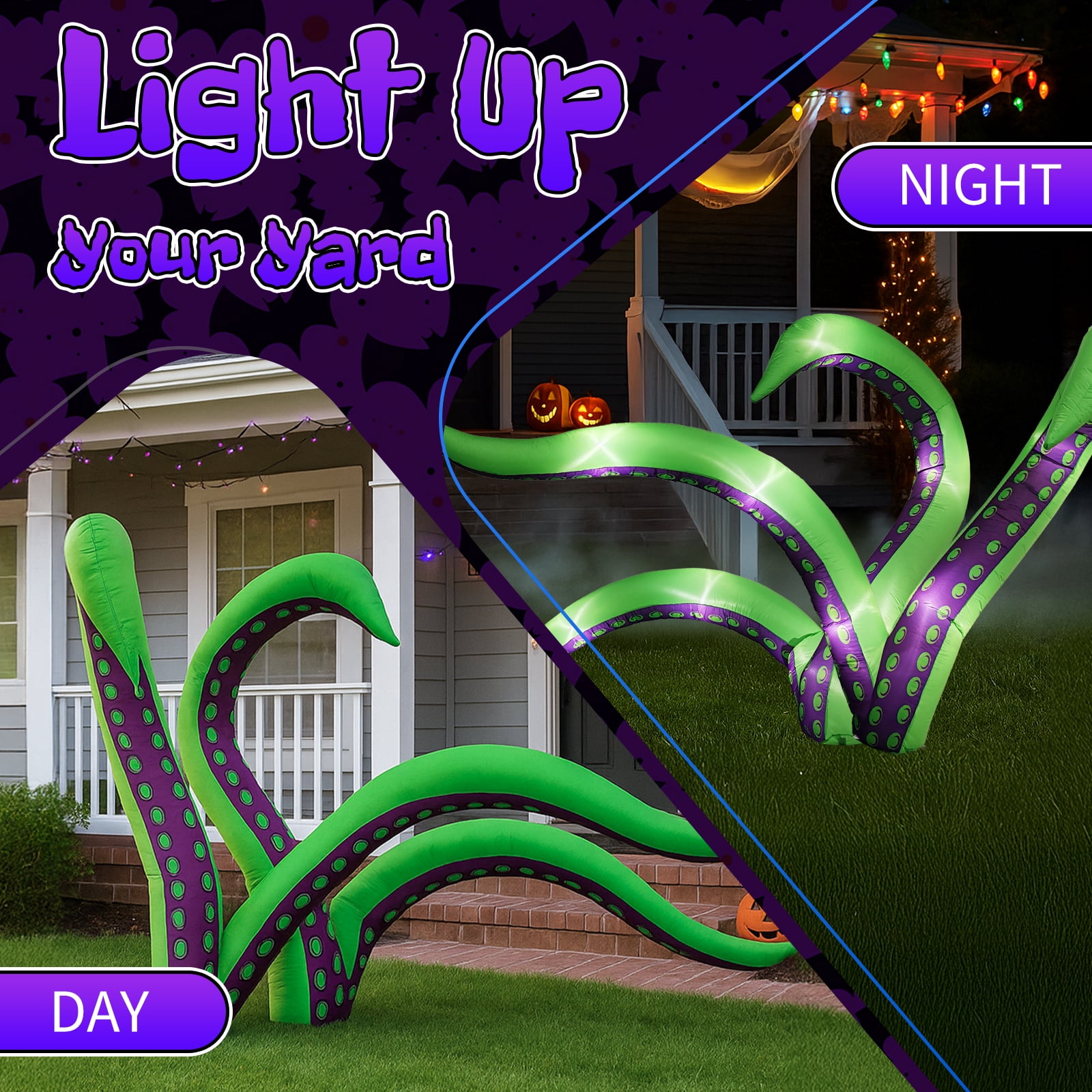 Astoutdoor 2 Pack Halloween Inflatable Octopus Tentacles, 6.9 ft Hanging Outdoor Decoration with Built-in White LED Lights, Polyester, 9.84 in L x 7.09 in W x 9.45 in H