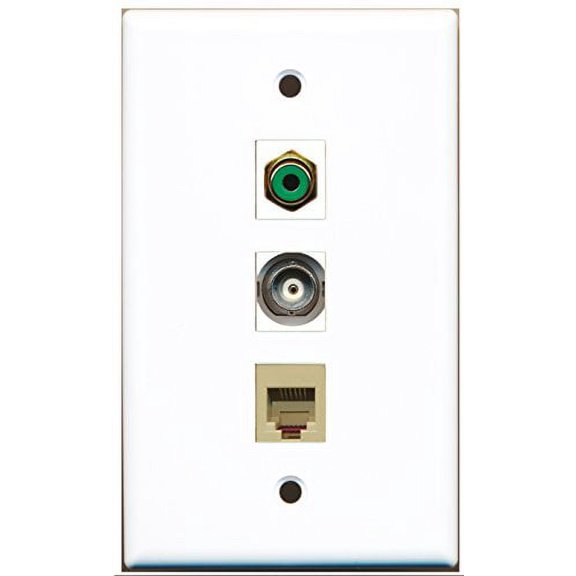 RiteAV - 1 Port RCA Green and 1 Port Phone RJ11 RJ12 Beige and 1 Port BNC Wall Plate