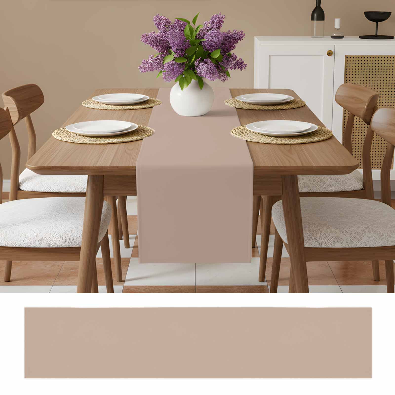Warm Beige Table Runner, Solid Color Farmhouse Beige Washable Cotton Linen Table Runners 60 Inches Long, Dresser Scarf Runner for Coffee/TV Stands/Kitchen/Cabinets 13''x60''