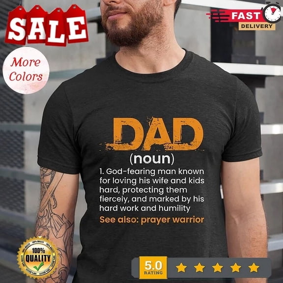 Retro Men's Dad Definition T-Shirt - Religious Father's Day Gift - Prayer Warrior Christian Apparel - Comfortable Cotton Short Sleeve Tee