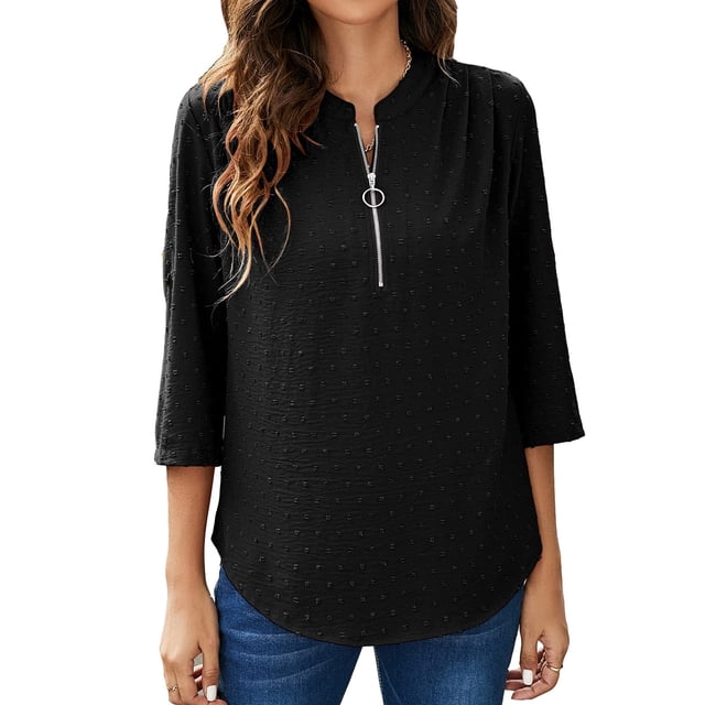 Blusa Informal Para Mujer, Tops Con Estampado De Lunares, Cuello Redondo, Color Puro Ligero Para Viajes Para Mujer Para La Oficina ANGGREK Otros