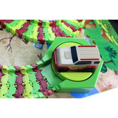 Kid Connection Dinosaur Park Track Set - Dino World, Flexible Race Track, Vehicles & Dinosaurs Included