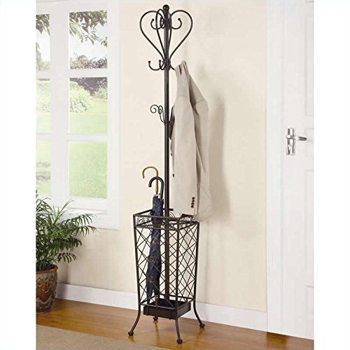 Metal Coat Rack with Umbrella Stand, Antique Brown