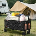 thumbnail image 3 of Yacona 35" L Extra Long Wagons Carts Foldable, 180L Heavy Duty Collapsible Wagon with Wheels, 360Lbs Portable Utility Cart for Shopping, Grocery, Garden, Beach, Camping, Black, 3 of 9
