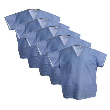 Encompass, 5 Pack, Blue Hospital Scrubs Tops Medical Nursing Surgical Unisex Medical Shirt for Men and