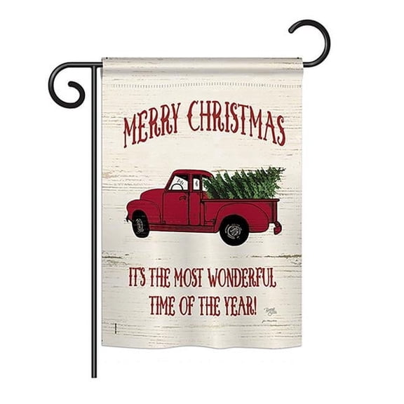 Breeze Decor BD-XM-G-114170-IP-BO-DS02-US Merry Christmas Vintage Truck Winter - Seasonal Christmas Impressions Decorative Vertical Garden Flag - 13 x 18.5 in.