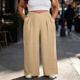thumbnail image 2 of Levmjia Women's Plus Size Wide Leg Pants High Waisted Solid Color Trousers with Pockets Casual Flowy Beach Summer Dress Pants, 2 of 9