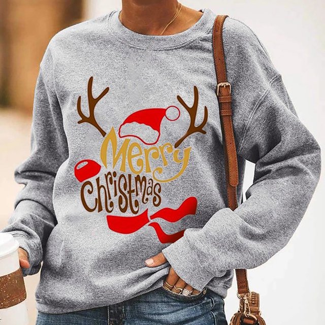 Ruimatai Femmes Noël Imprimé Pull Col Rond Manches Longues Chemisier Tops Sweatshirt