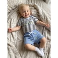 thumbnail image 4 of BemeyourBBs Newborn Baby Boys Summer Clothes Outfit Baby Boy Golf Outfit 0 3 6 9 12 18 Months Cute Golf Embroidery Short Sleeve Striped Romper with Pockets Shorts 2Pcs Set, 4 of 7