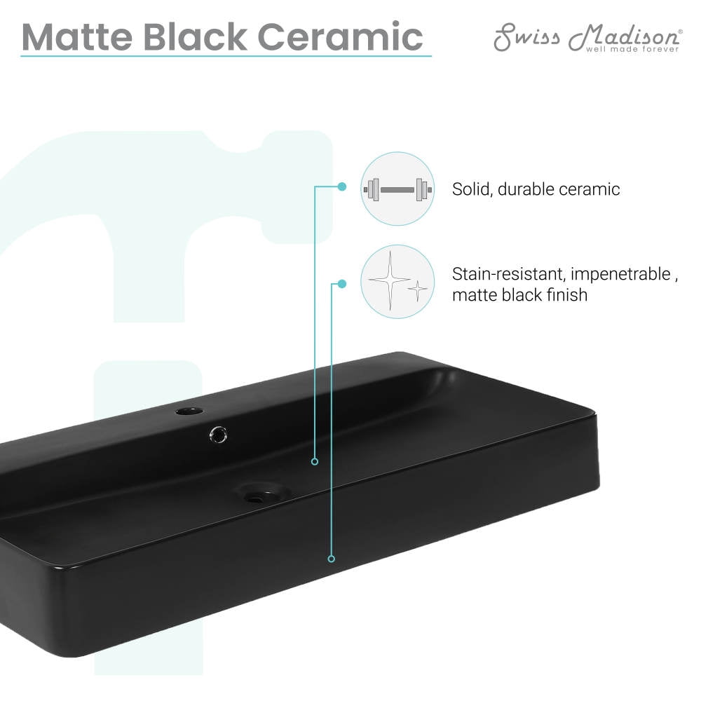 Carre 36"  Rectangle Wall-Mount Bathroom Sink in Matte Black