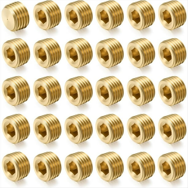 Juego de 30 Tapones de Tubería Macho NPT de 1/4" con Rosca Hexagonal Interna, Tapones Avellanados Hexagonales para de Extremos.
