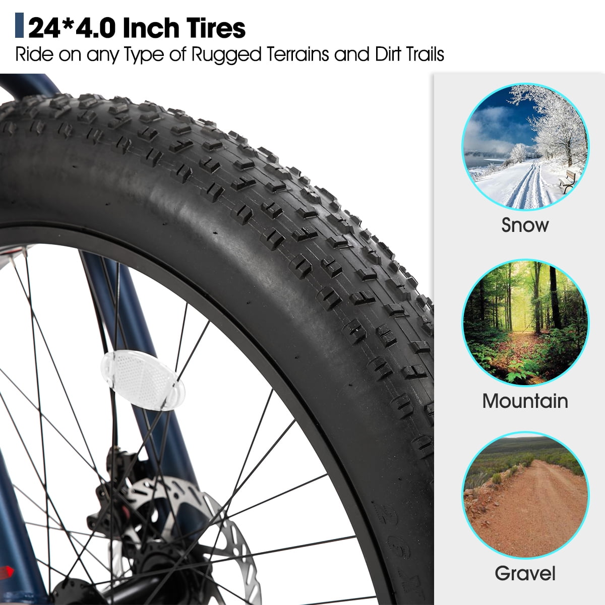 Hiland Fat Tire Bike, Shimano 7-Speed, Dual-Disc Brakes, 24 inch Trail Mountain Bike, Blue