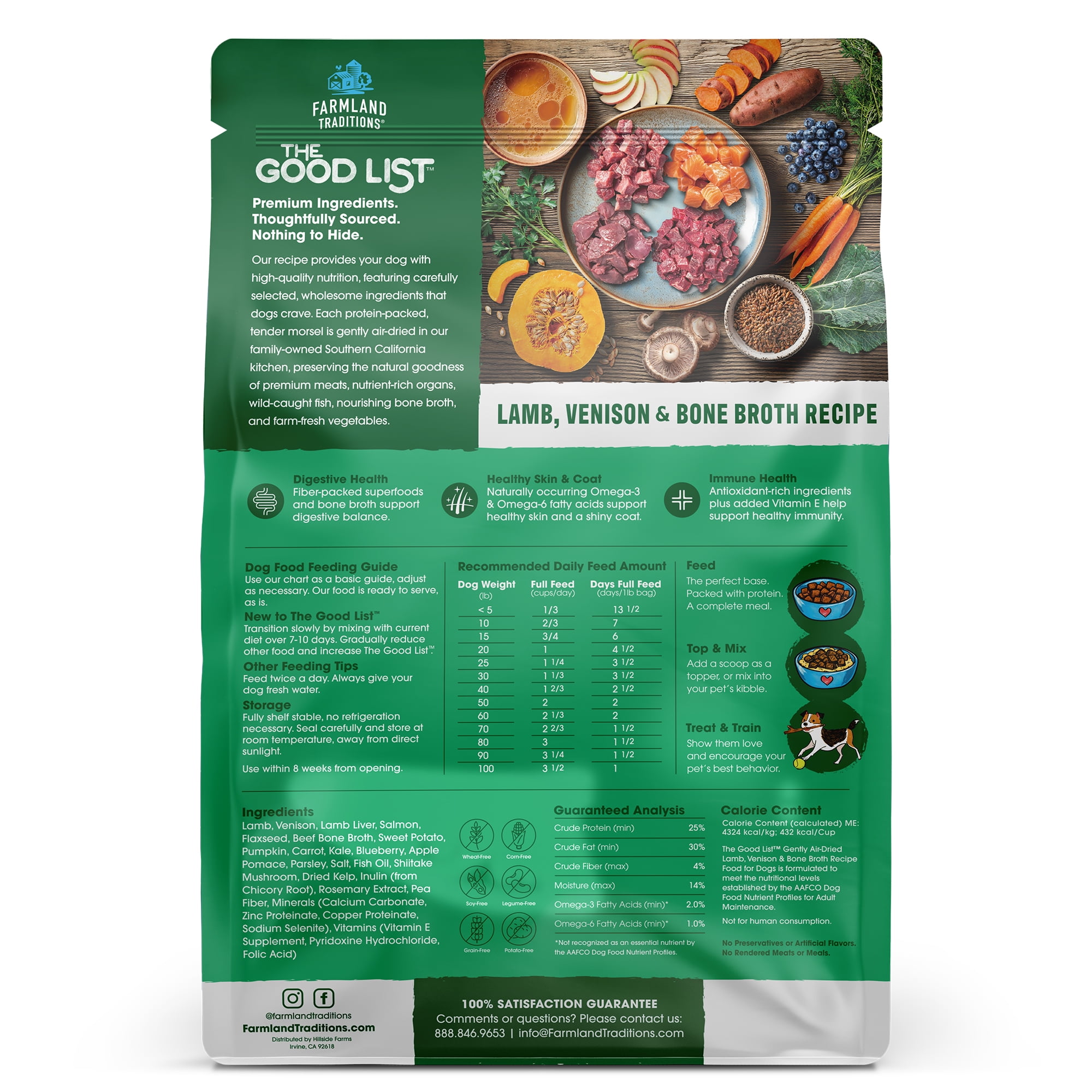 Farmland Traditions The Good List Air-Dried Dog Food, Premium Lamb, Venison, & Bone Broth for Dogs, Protein Rich & Grain-Free Nutrition, 1 Pound Bag