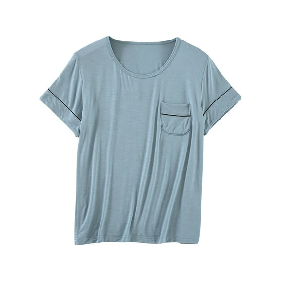 Tnhcen Women's Sleepwear Modal Cotton Blend Short Sleeve Top Loose Fit Loungewear Casual Round Neck Pocket PJ Top Soft Breathable Home & Outdoor Wear Sizes M-2XL