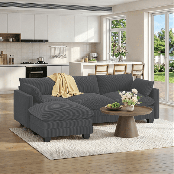 110" Modular Sectional Sofa Bed with Double Layer Cushions and Movable Ottoman, Noelse Modern Comfy Cloud Couch for Living Room, L Shaped, Gray