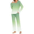 thumbnail image 2 of Women's Long Sleeve Pajamas Set with Pockets Soft Pants with Long Sleeve Tops Ladies Sleepwear Gradient Printed Casual Tops Pants Pajama Set Mint Green L, 2 of 6