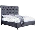 thumbnail image 3 of Upholstored Velvet Fabric Panel Bed Gray or Navy Blue, 3 of 4