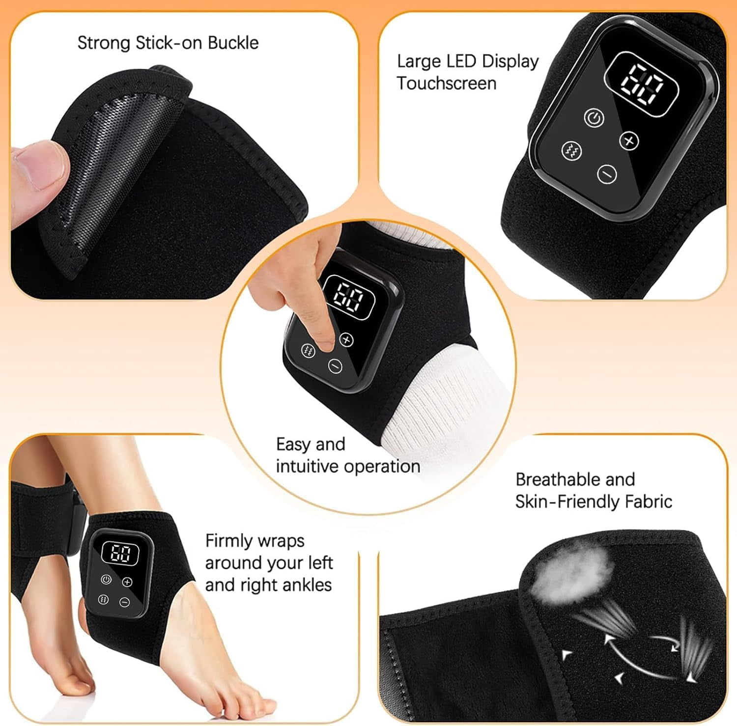 Foot Massager with Heat and Vibration for Ankle Nerve Pain Relief, Adjustable Electric Wrap for Circulation