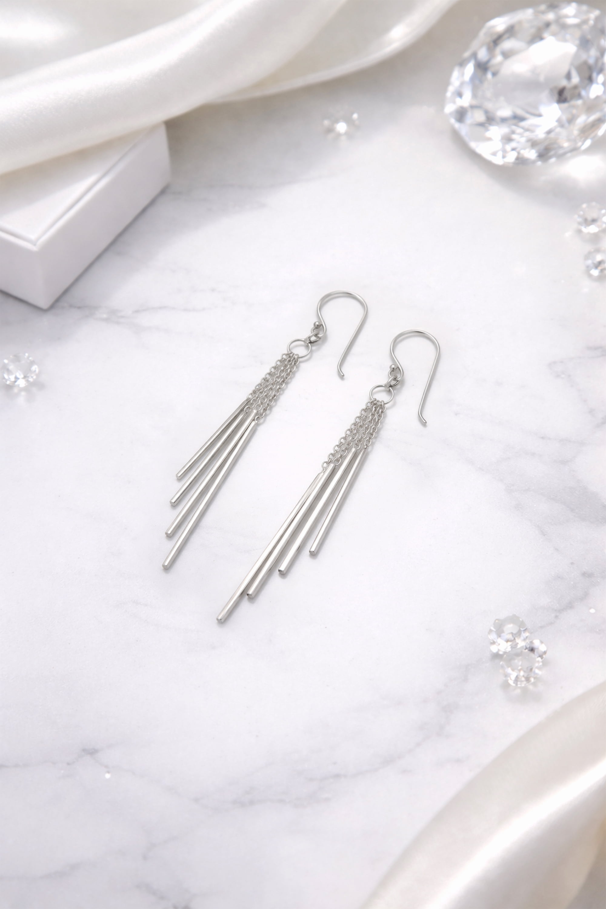Trendy Stranded Stick Drop .925 Sterling Silver Dangle Earrings