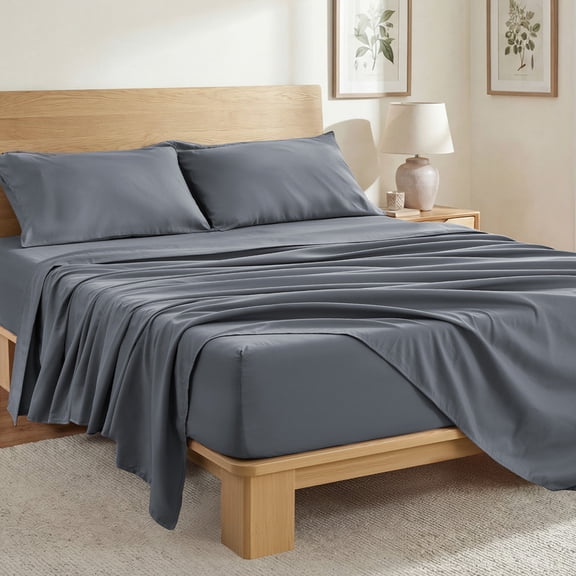 Bedding Queen Size 4 Pieces Sheet Set, Includes 1 Fitted Sheet, 1 Flat Sheet and 2 Pillowcases, Soft and Breathable Cooling Bed Sheet Set with Deep Pocket, Grey