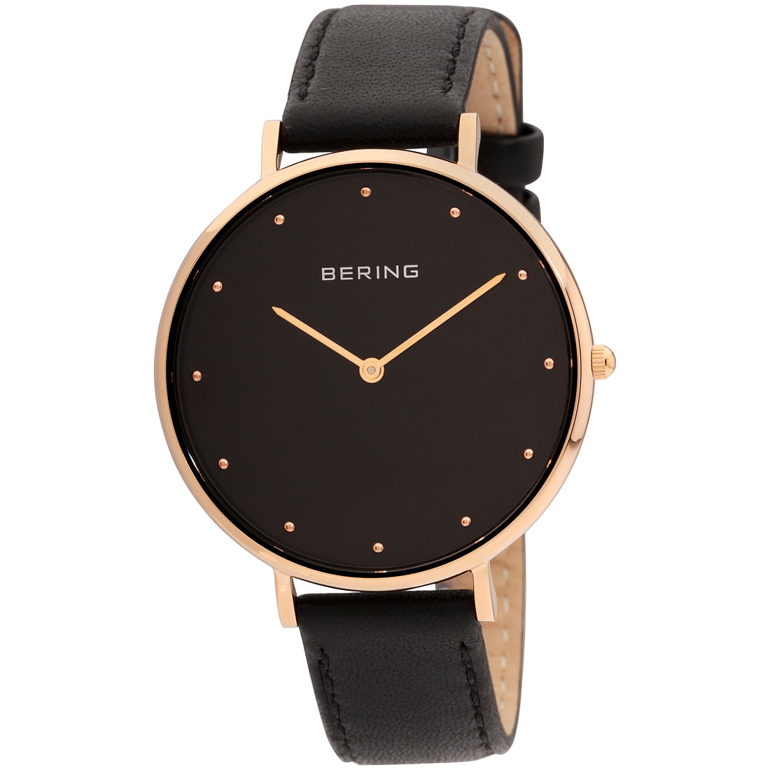 Bering Women's Classic 39mm Black Leather Band Steel Case Sapphire