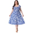thumbnail image 3 of DARING DIVA Women's Plus Size Square Neck and Flutter Sleeves Dress 4X Blue, 3 of 6